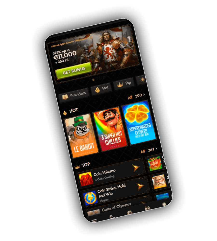 Crusado Casino lobby with the welcome pack banner and the featured slots row