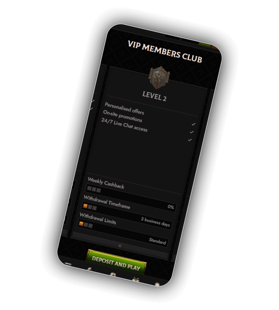 Crusado Casino VIP page with the five loyalty levels and their cashback rules